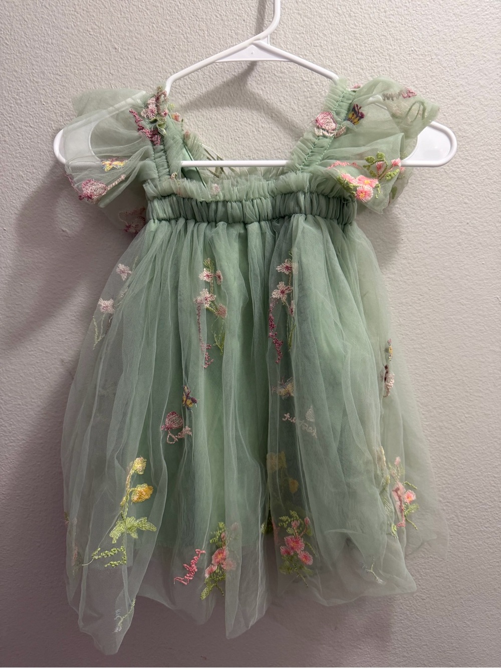 Girls' Sage Green Embroidered Tulle Dress - Brand: